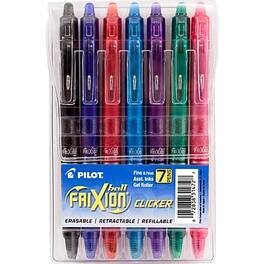 Pilot - FriXion Ball Clicker Erasable Gel Pens, Fine Point, 0.7mm, Ink, 7/Pack (31472) - Assorted