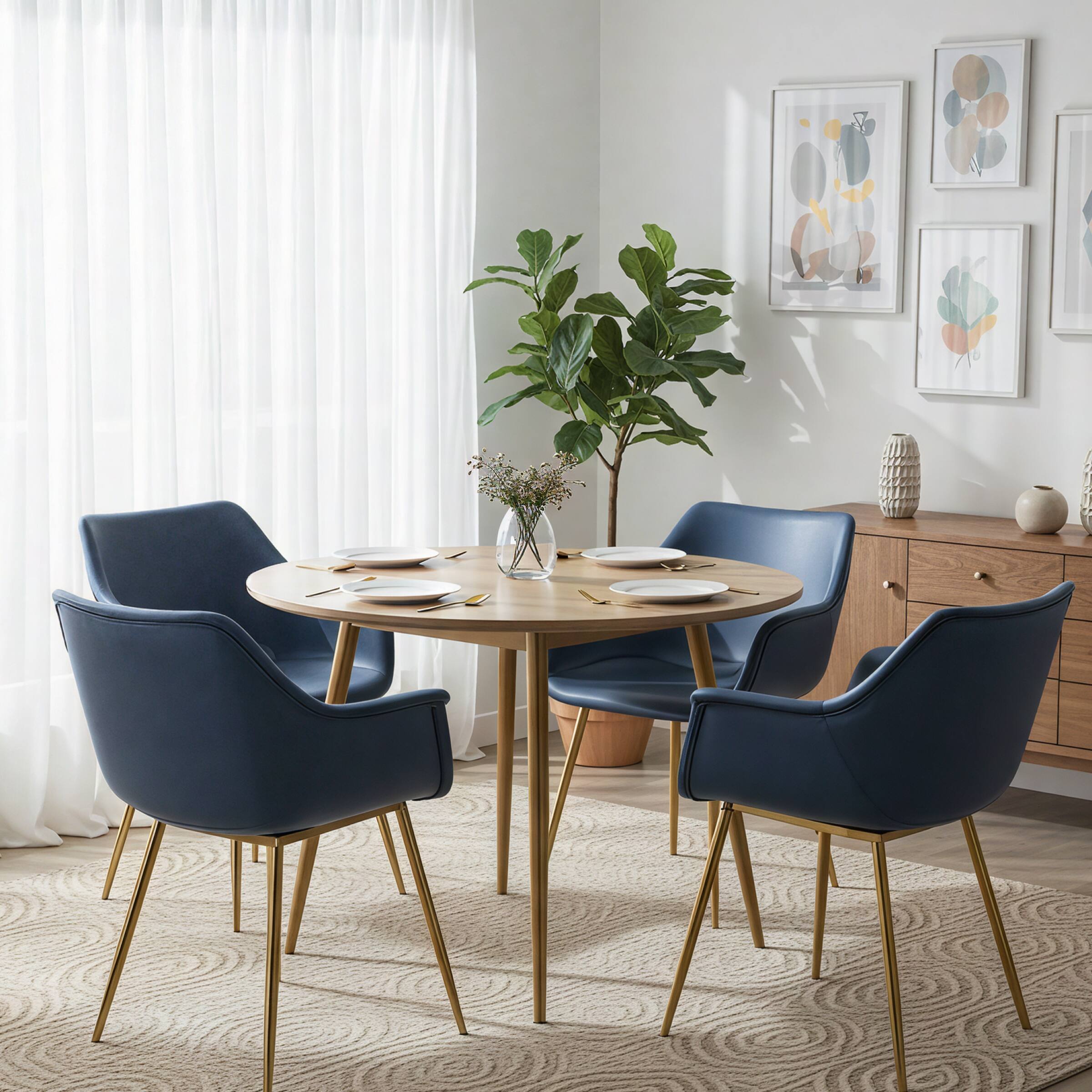 Back. LeisureMod - Markley 2-PCS Ergonomic Upholstered Leather Dining Chair - Modern Mid Century Industrial Kitchen Accent Chair - Peacock Blue.