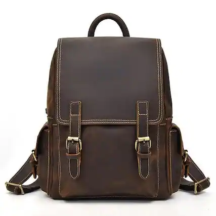 Front. Steel Horse Leather - The Freja Backpack | Handcrafted Leather Backpack - Dark Brown.