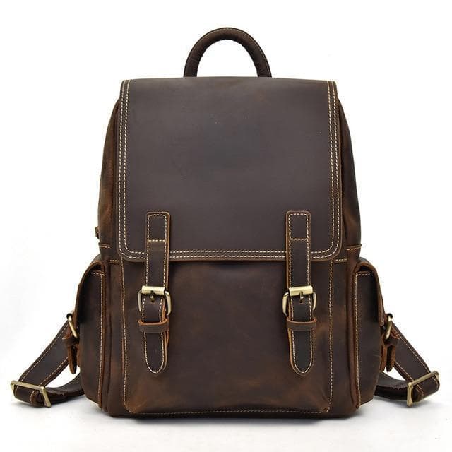 Front. Steel Horse Leather - The Freja Backpack | Handcrafted Leather Backpack - Dark Brown.