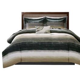 Gracie Mills - Ianne Modern Watercolor Stripe Comforter Set with Cotton Bed Sheets - Taupe