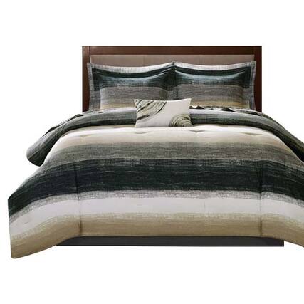 Front. Gracie Mills - Gracie Mills Ianne Modern Watercolor Stripe Comforter Set with Cotton Bed Sheets - Taupe.