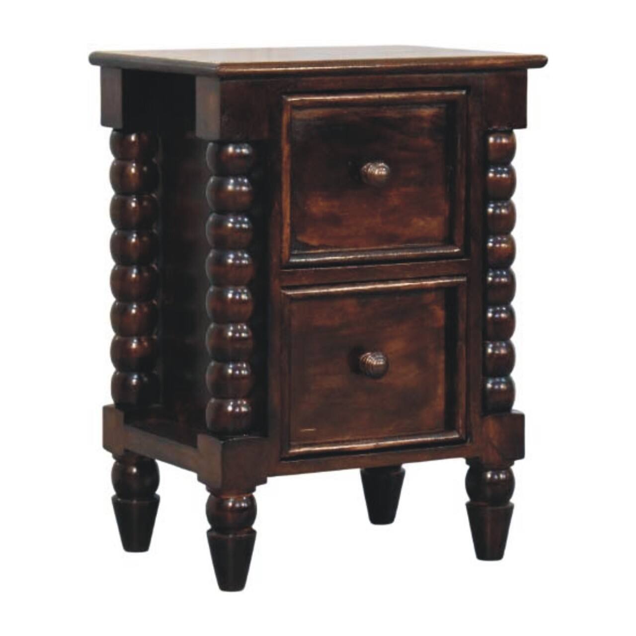 Back. Artisan Furniture - Artisan Furniture Solid Wood Spindle Duo Bedside, 2 Drawers, Dark Brown - Dark brown.