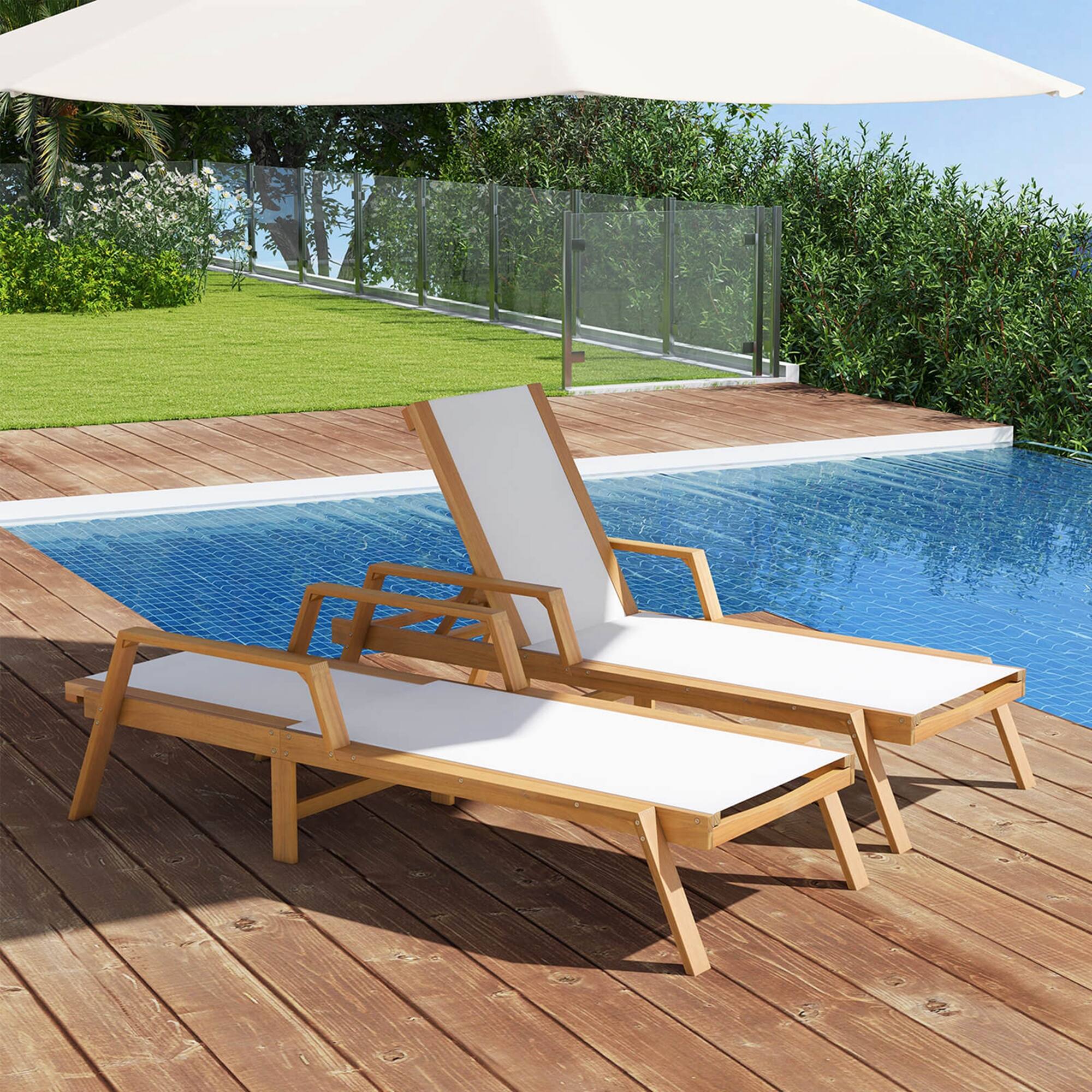 Alt View 4. Costway - Costway 1 PCS Outdoor Chaise Lounge with  Adjustable 5-position Backrest Solid Wood Frame - Natural.
