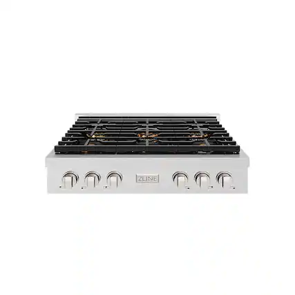 Front. ZLINE - 36 in. Wide 6 Burner Paramount Gas with DuoPro Cooktop (PSRTS-36) - Satin Stainless Steel.