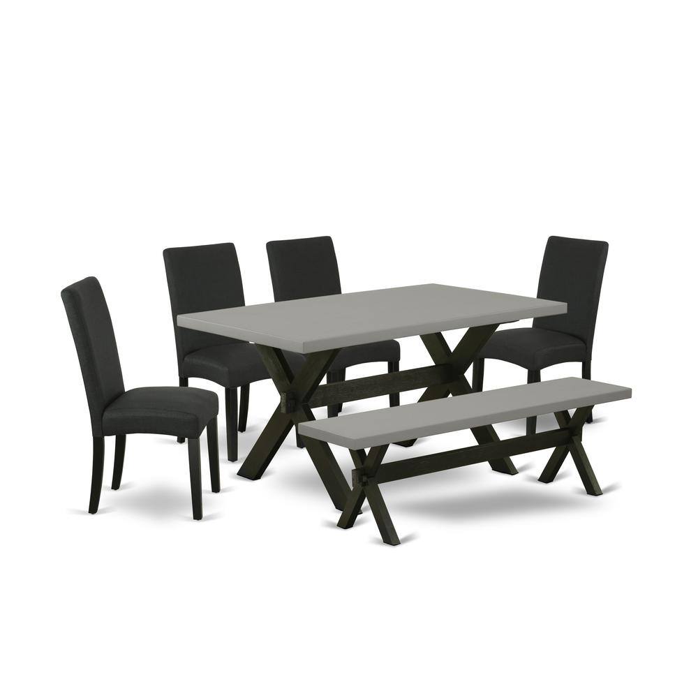 Left. East West Furniture - East West Furniture 6-Pc Modern Dining Set- 4 Mid Century Dining Chairs with Black Linen Fabric Seat and Stylish Chair - Multi-Color.