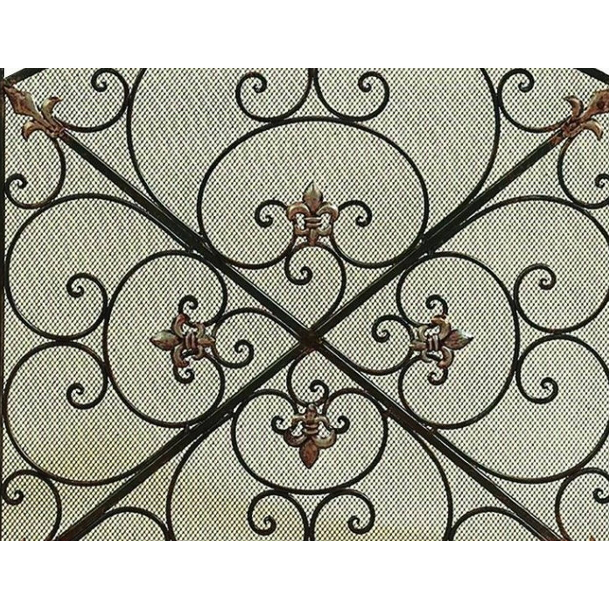 Alt View 1. Manhattan Lane - Traditional 3 Panel Metal Fire Screen With Filigree Design - Bronze, Black.