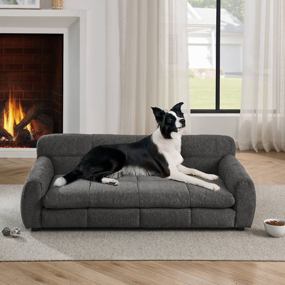 Angle. APRILSOUL - Soft and comfortable pet bed for big and oversized dogs durable elevated dog sofa bed comfortable dog sofa DARK GRAY.