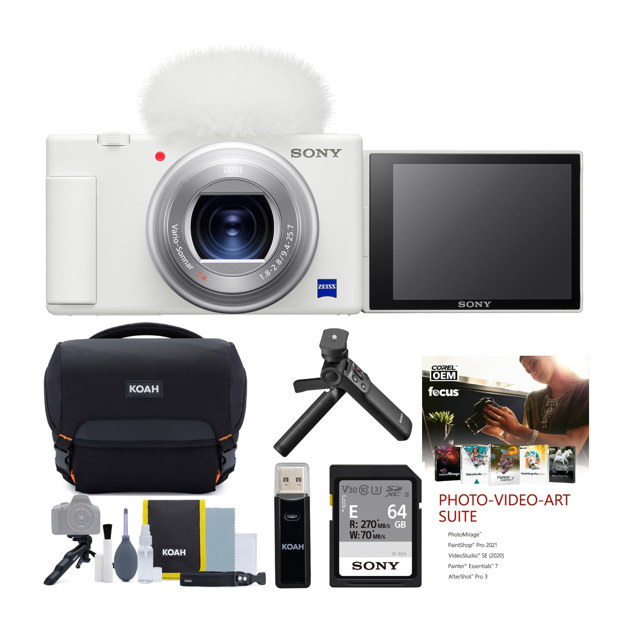Sony - ZV-1 Camera for Content Creators and Vloggers (White) Accessory Bundle