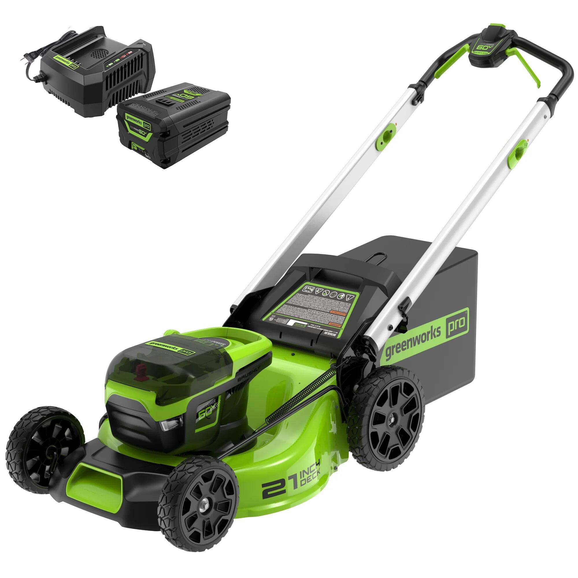 "Greenworks - 60V 21"" Cordless Brushless Lawn Mower with 5.0Ah Battery & Charger 2531602 - Green" price history on PriceWatchPro