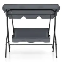 Costway Patio 3 Seats Canopy Swing Glider Hammock Steel Frame Cushioned Backyard - Grey - Front_Zoom