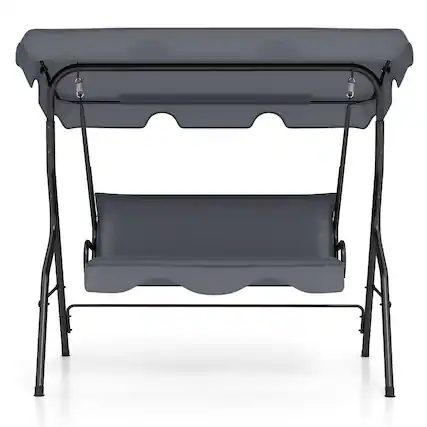Front. Costway - Patio 3 Seats Canopy Swing Glider Hammock Steel Frame Cushioned Backyard - Grey.