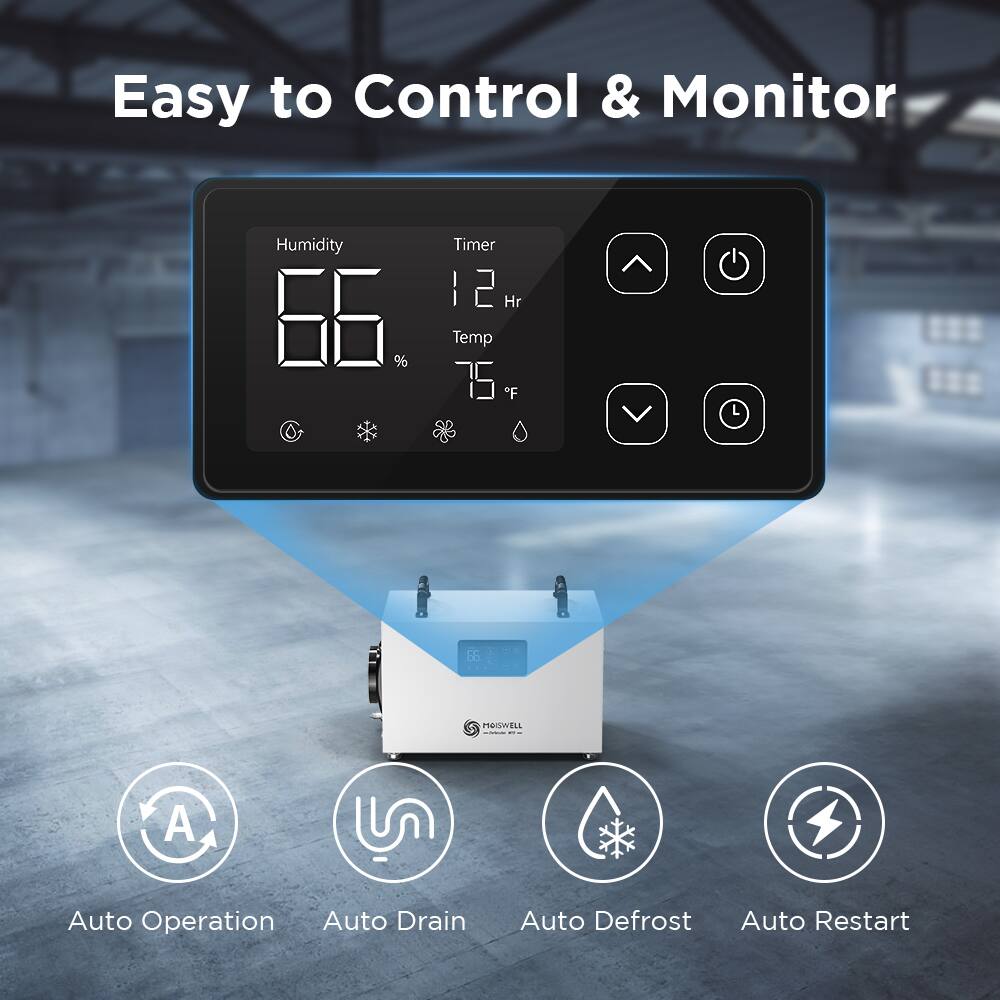 Easy to Control & Monitor

Humidity 66%
Timer 12 Hr
Temp 75°F

PHOIELL

- Auto Operation
- Auto Drain
- Auto Defrost
- Auto Restart