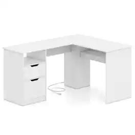Gymax - Corner Home Office Desk Wooden Computer Desk for Working Gaming Writing Rustic - White