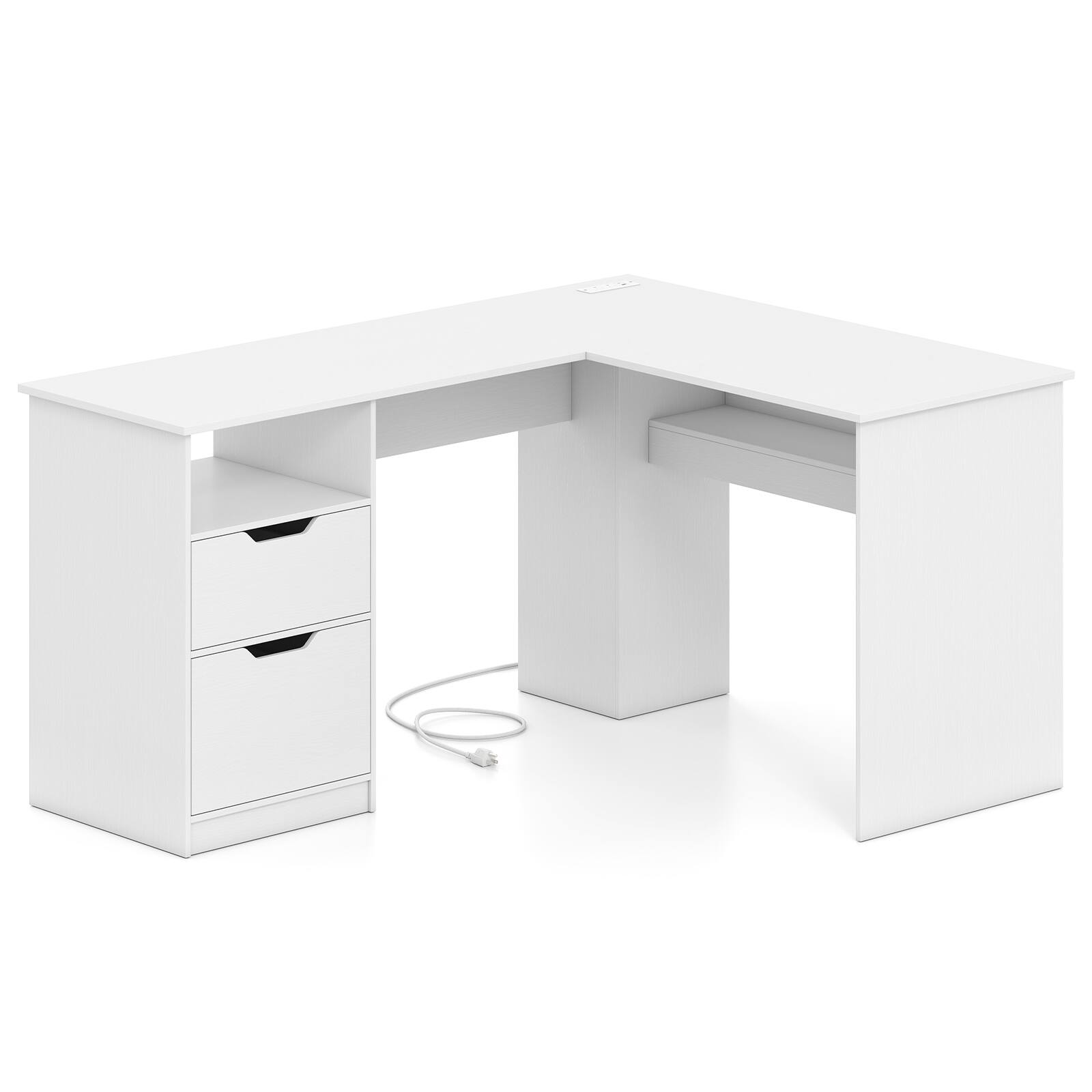 Front. Gymax - Gymax Corner Home Office Desk Wooden Computer Desk for Working Gaming Writing Rustic White - White.