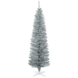 Homcom - Artificial Pencil Christmas Tree, Slim Xmas Tree with 390 Realistic Branch Tips and Plastic Stand - Silver