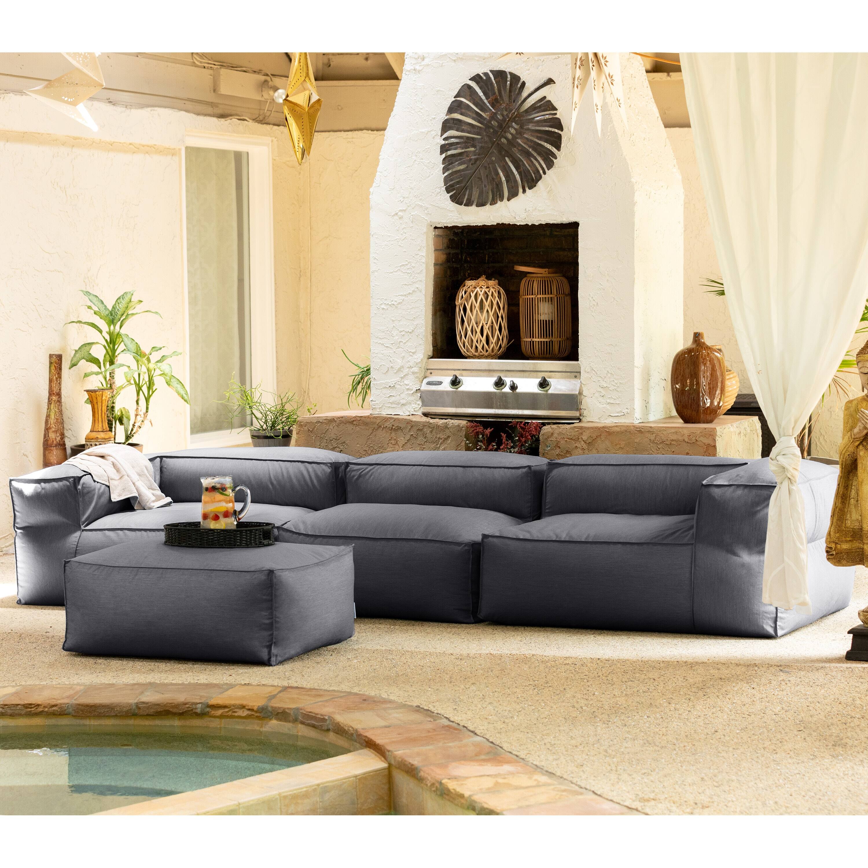 Left. Jaxx - Baya 4 Piece Outdoor Sofa with Ottoman - Luxurious European Style Soft Seating, Charcoal - Charcoal.