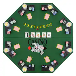 Costway - 48" Poker Table Top - 8 Player Foldable Texas Holdem Poker Table Topper - Green