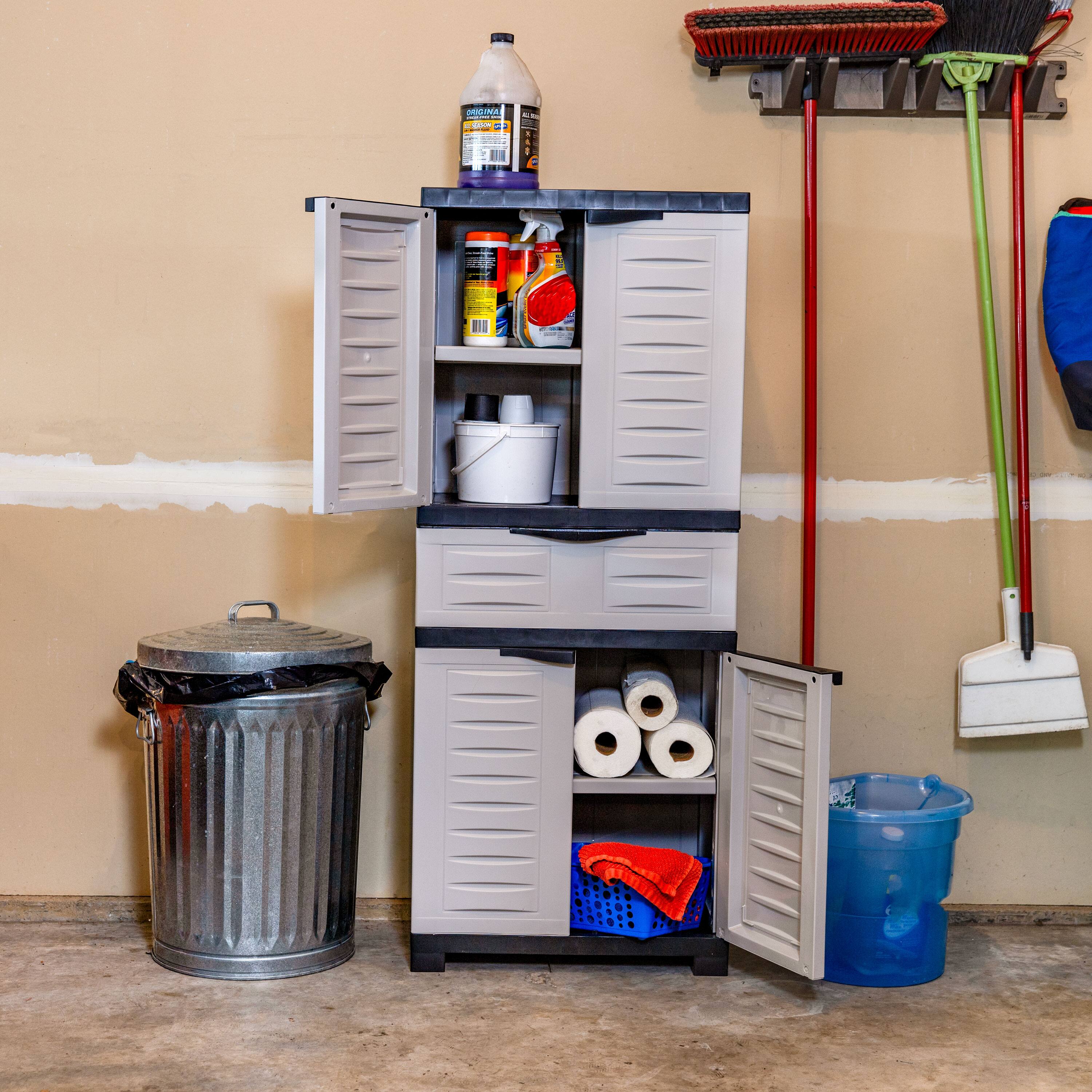 Alt View 8. Sunnydaze - Storage Cabinet with 2 Adjustable Shelves and Drawer - Gray.