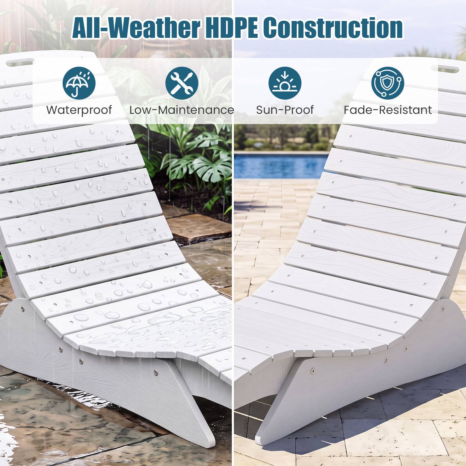 All-Weather HDPE Construction  
Waterproof  
Low-Maintenance  
Sun-Proof  
Fade-Resistant
