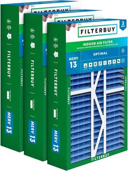Filterbuy - 16x25x5 MERV 13 Smoke & Allergy Defense, Pleated HVAC AC Furnace Air Filters Replacement for Amana & More (3-Pack) - Blue