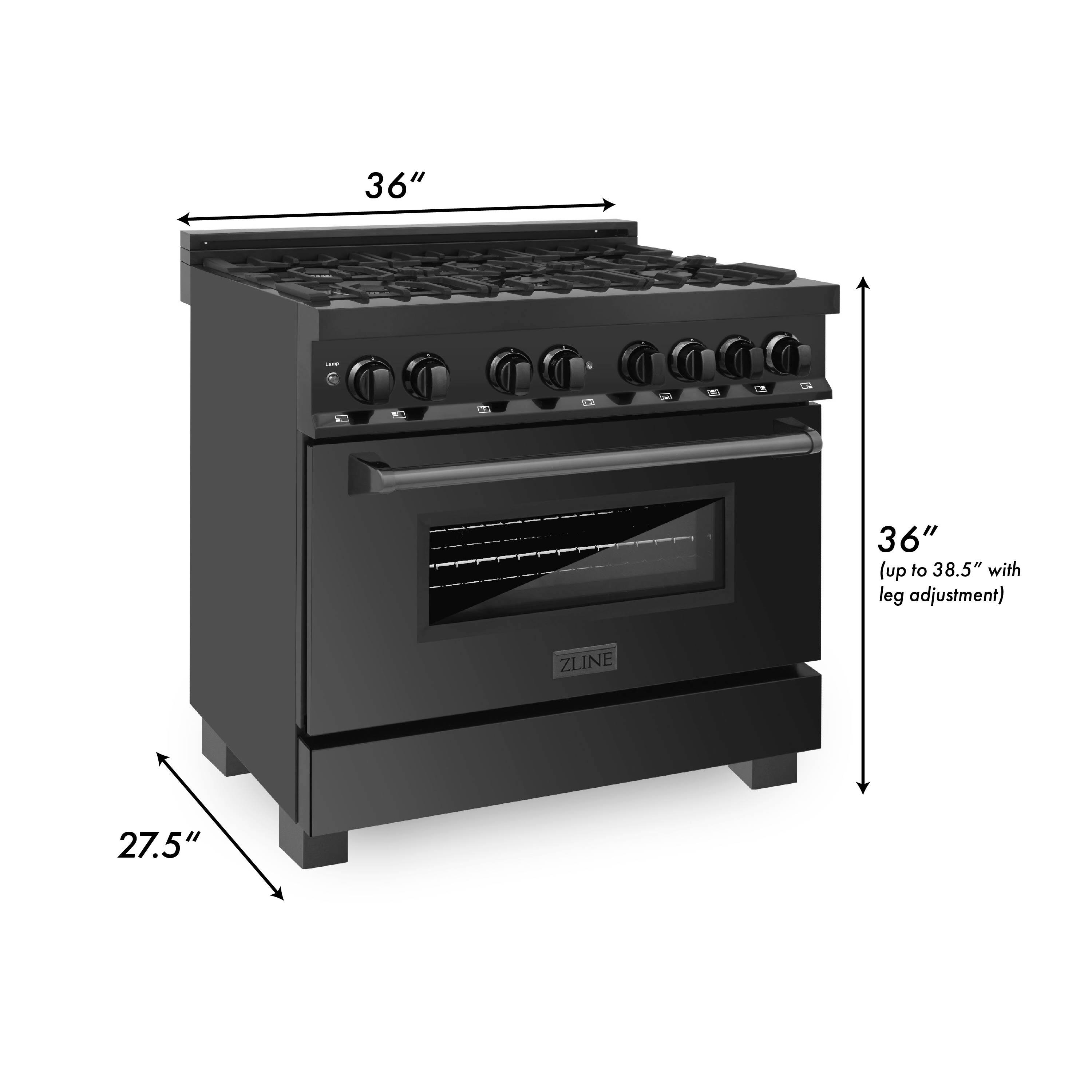 Alt View 2. ZLINE - Dual Fuel Range with Gas Stove and Electric Oven in Black Stainless Steel with Brass Burners.
