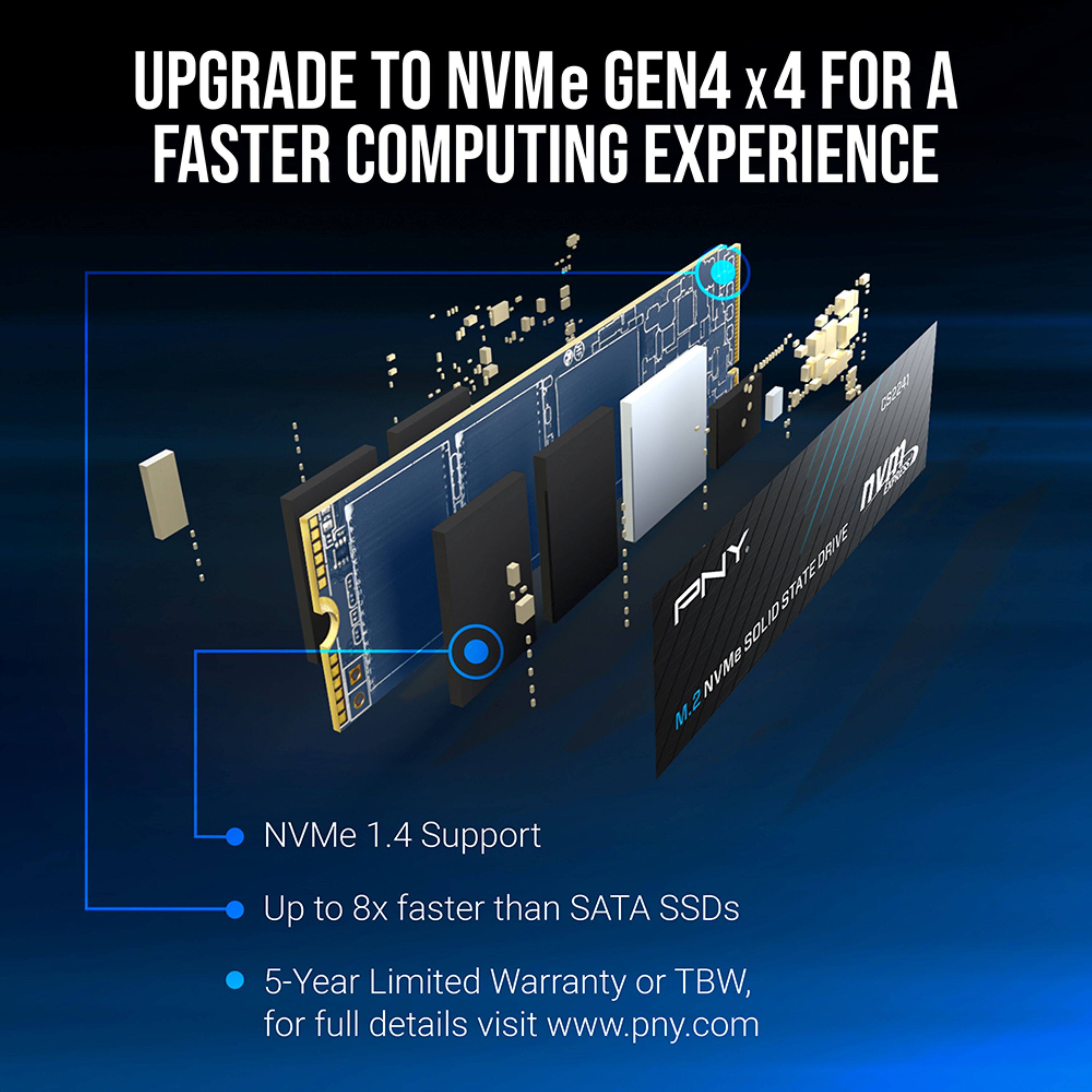 UPGRADE TO NVMe GEN4 x4 FOR A FASTER COMPUTING EXPERIENCE

- NVMe 1.4 Support
- Up to 8x faster than SATA SSDs
- 5-Year Limited Warranty or TBW, for full details visit www.pny.com