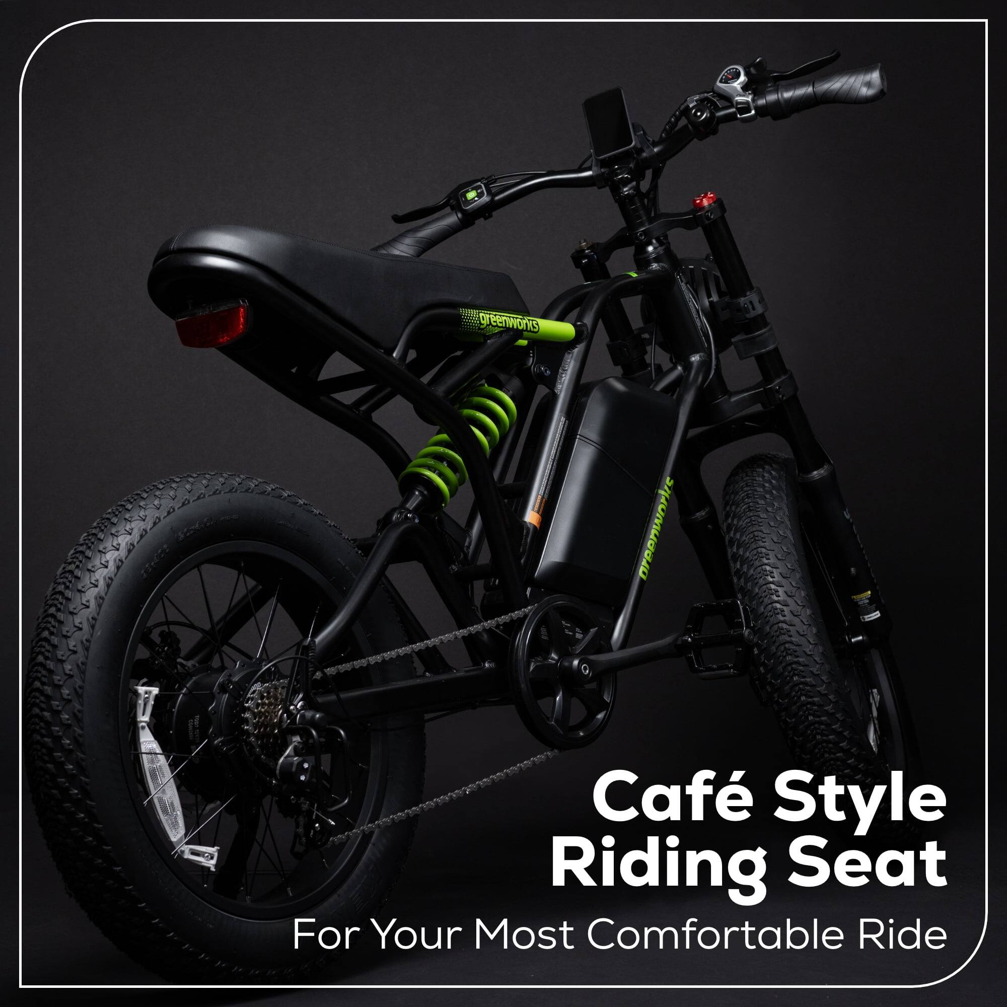 Alt View 7. Greenworks - Greenworks 60V 20" Fat Tire Bike for Adults, Off-Road Adventure Full Suspension (No Battery) - Green.