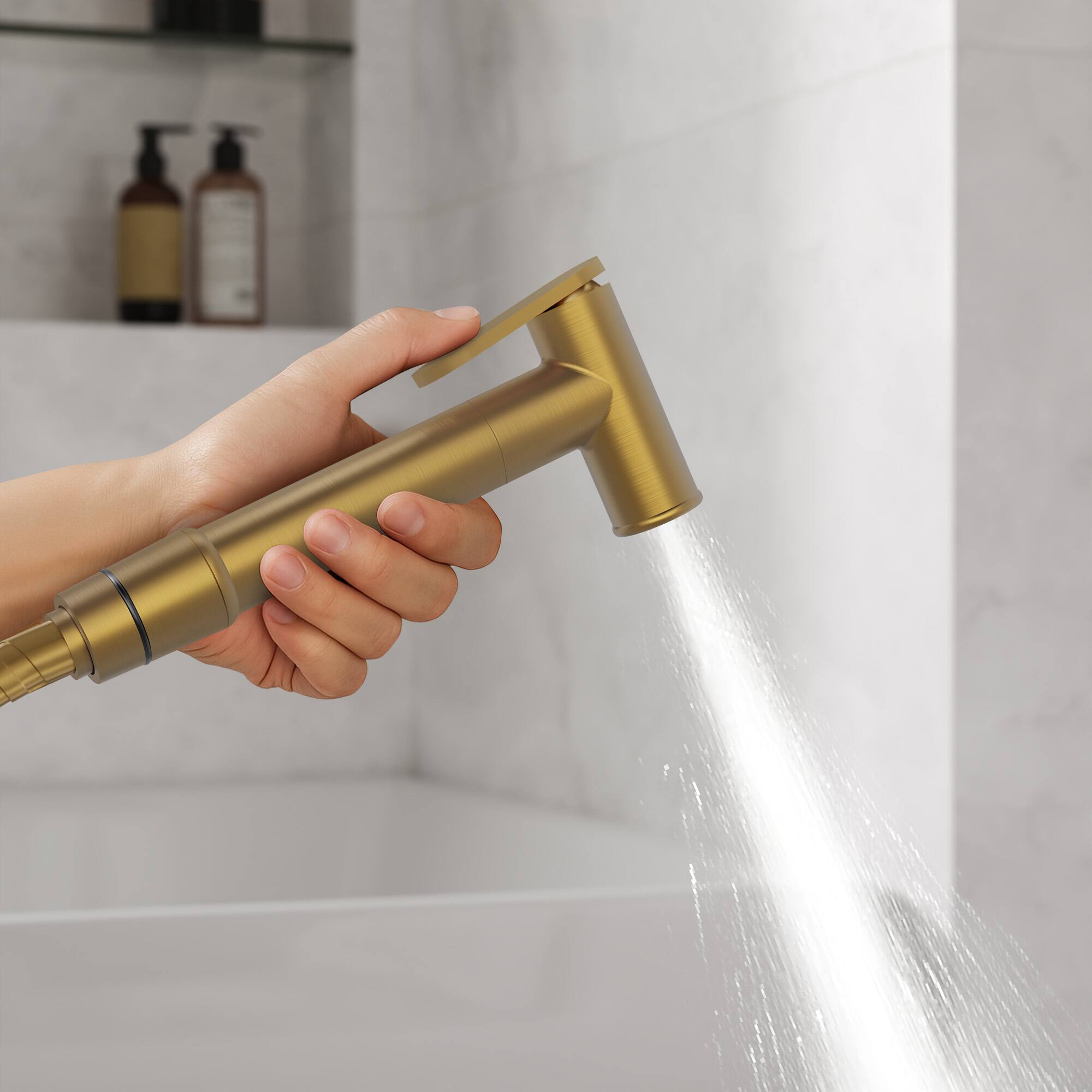 Alt View 9. GRANDJOY - Handheld Bidet Faucet with Hot and Cold Mixing Valve, Wall Mount  - Brushed Gold.