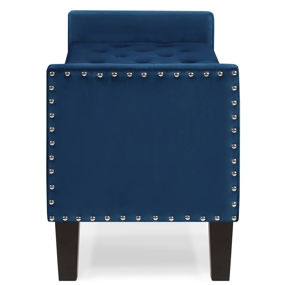 Back. Ropilly - Ropilly Upholstered Tufted Storage Bench with Armrests, Navy Velvet Entryway Bed Bench with Nailhead Trim, 48 Inch - Navy.