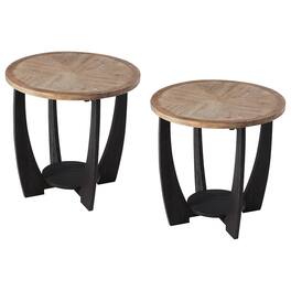 COZAYH - Rustic Farmhouse Round End Table for Living Room Decor, Set of 2 - Black