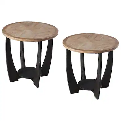 Front. COZAYH - COZAYH Rustic Farmhouse Round End Table, Storage Shelf for Living Room, Set of 2 - Black.
