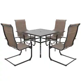 Nuu Garden - Patio 5-Piece Dining Set, Premium Textilene Chairs, Square Iron Table - Brown