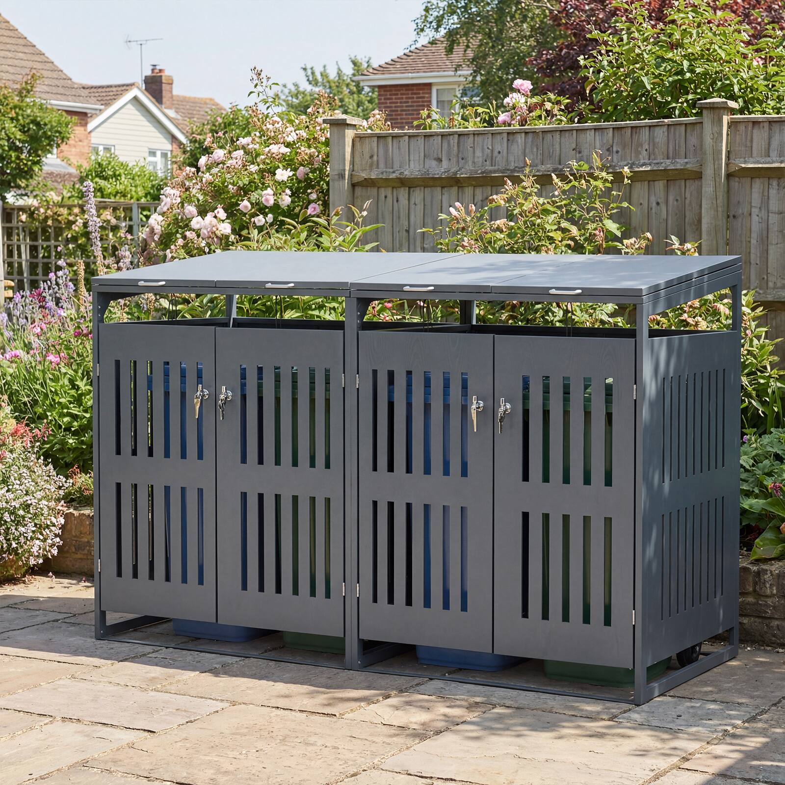 Alt View 1. Costway - Costway 44 CU.FT Outdoor Trash Can Storage Shed with Gas Struts, Shock Absorbers for 2 Bins - Dark Gray.