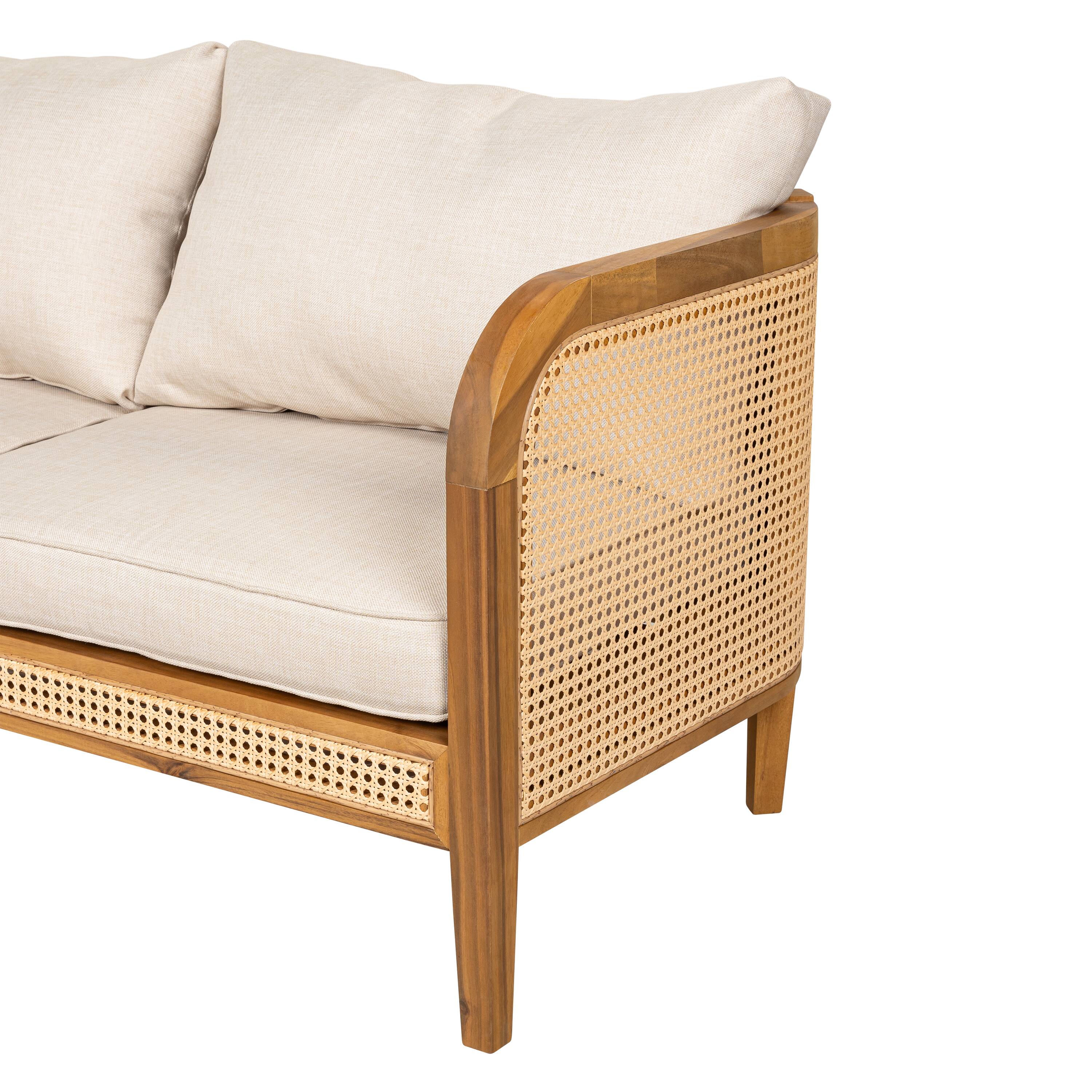 Alt View 1. Mondawe - 3 Piece Outdoor Patio Cushioned Chat Set - Teak+ Beige.