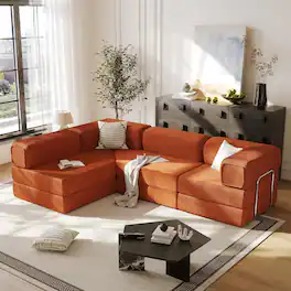 Yardgrace - 108" L-Shaped Modular Sectional Sofa, Cloud Deep Seat Chaise with Removable Pillow, No Assembly Required - Red