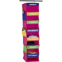 Home It - Kids Closet Organizer - Daily Activity Kids Hanging Rack - 7 Shelf Storage Portable Cloth Organizer for Closet Solutions - Multicolor