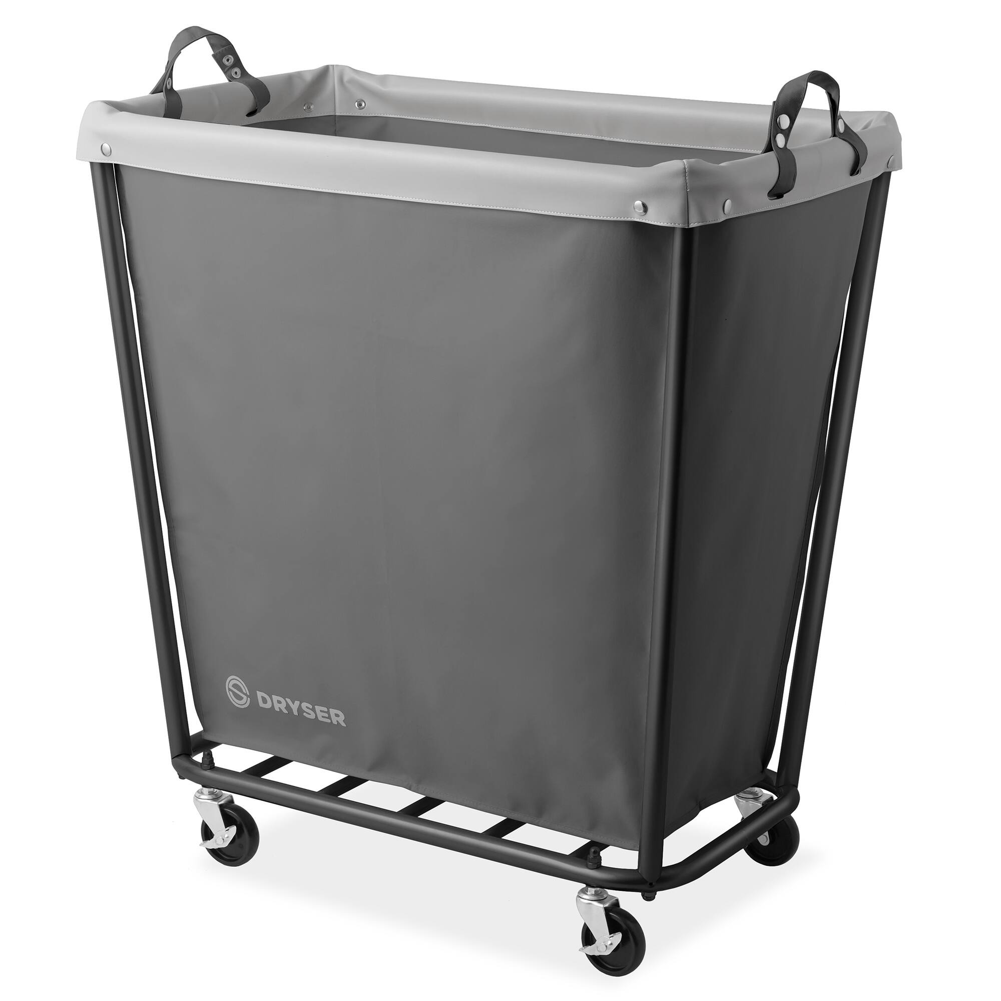 Front. Dryser - Commercial Rolling Canvas Bin Laundry Hamper on Wheels - Grey.