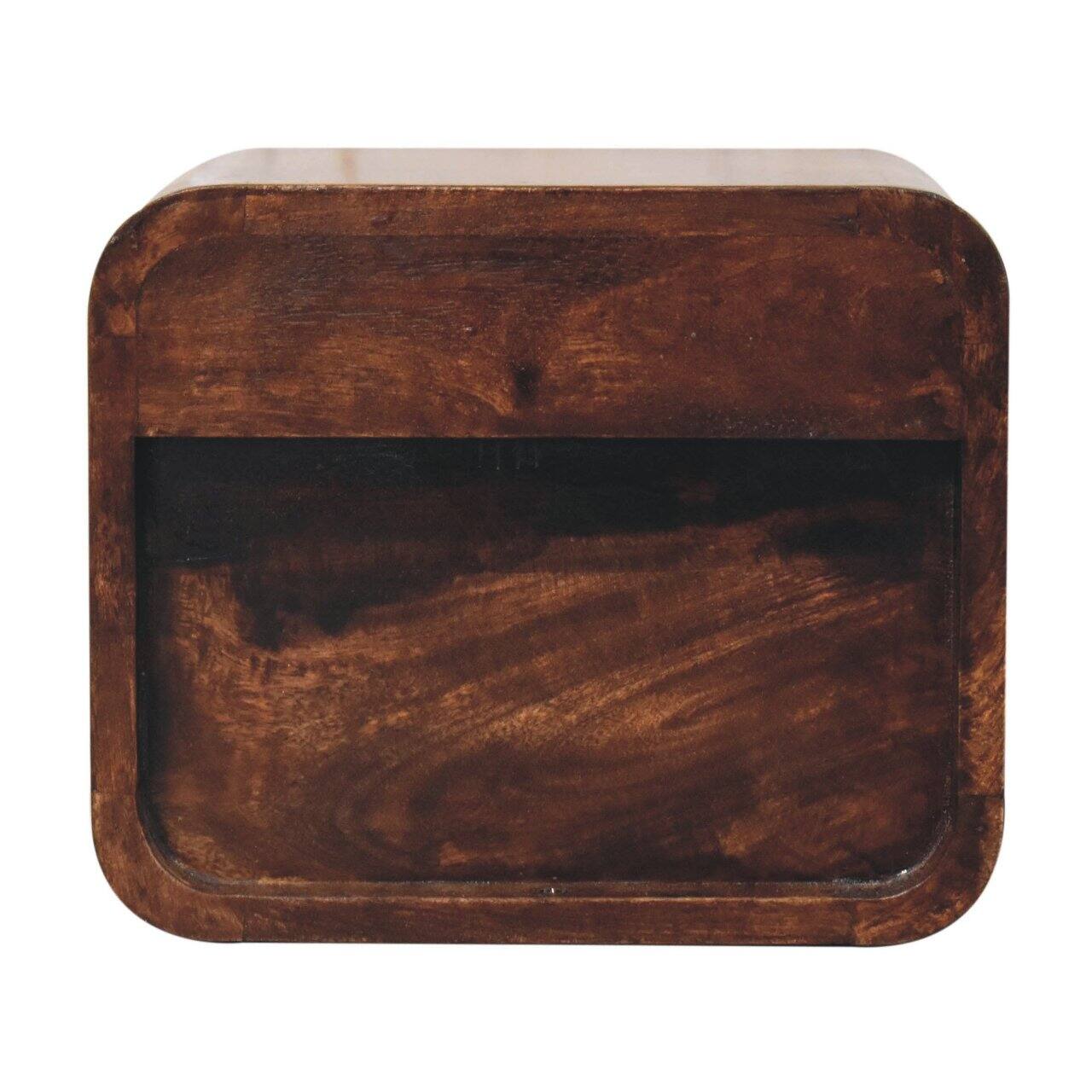 Alt View 4. Artisan Furniture - Artisan Furniture Solid Wood Mini Curved California Walnut Wall Mounted Bedside, 2 Drawers, Dark Brown - Chestnut.