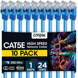 Cmple.com - Cmple - 10 Pack Cat5e Ethernet Cable 10ft Internet Cables, RJ45 Connectors 1Gbps LAN Patch Cord 350Mhz Wire - Blue