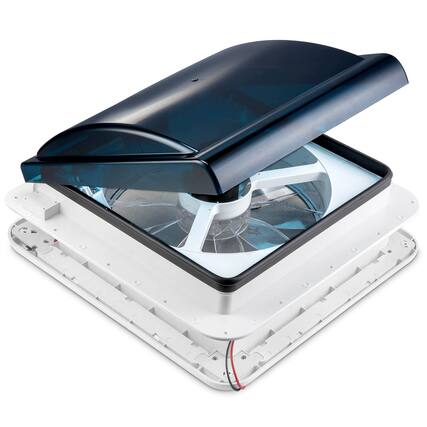 Front. Hike Crew - 14” RV Roof Vent Fan, 12V 6-Speed Intake & Exhaust Manual Camper Fan - Smoked Lid - Smoked.