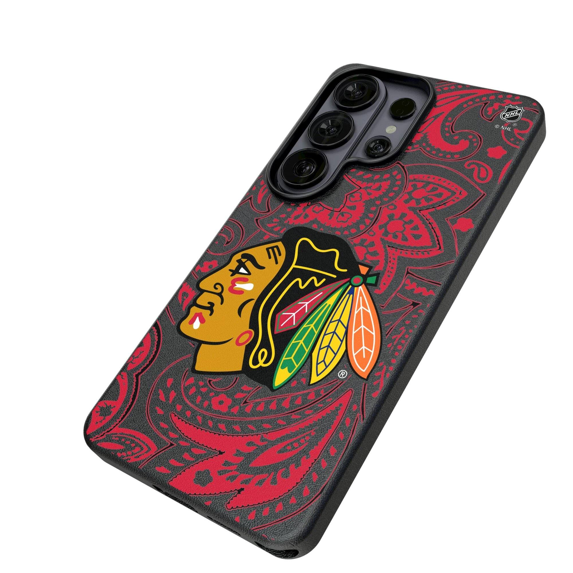 Alt View 1. Keyscaper - Chicago Blackhawks Paisley Galaxy Magnetic Bump Case - S25 Ultra - Black.