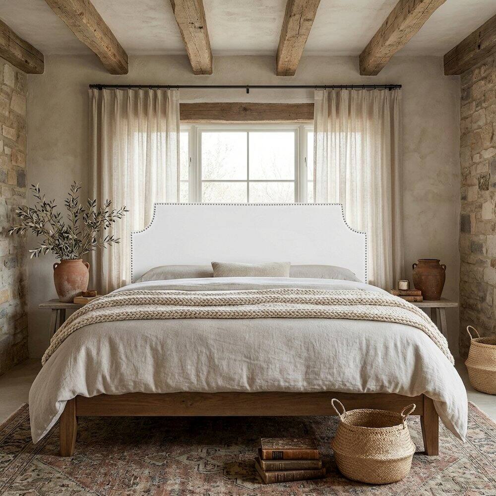 Angle. FurniFact - Upholstered Vinyl Full Headboard with Smooth Finish and Durable Design - White.