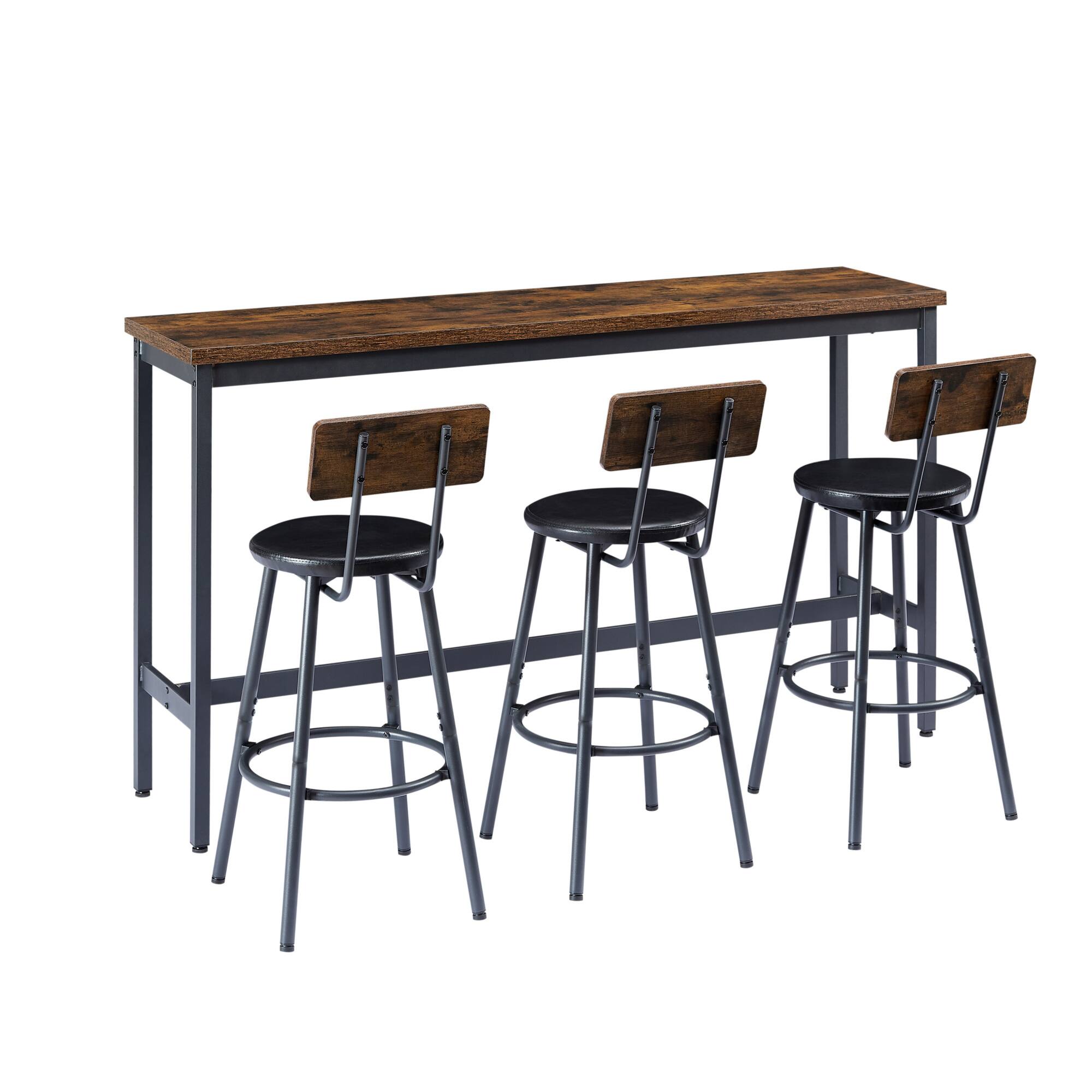 Alt View 6. HTUTWOO - 4 Piece Long Bar Table Set, Industrial Tall Table and 3 PU Upholstered Counter Height Chairs for Living Room, Kitchen - Brown.