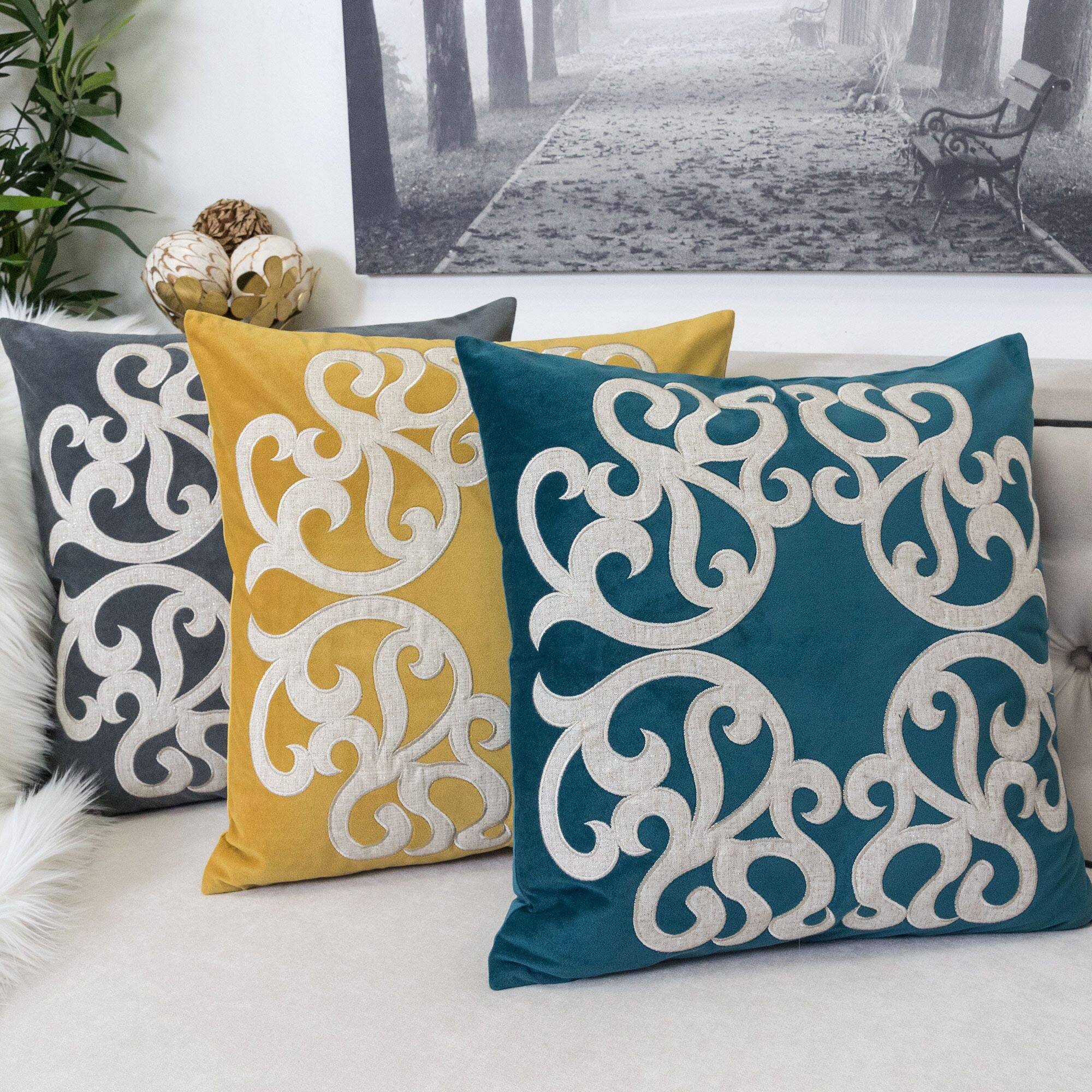 Angle. LuXeo - Square Velvet Pillow Cover & Insert - CERULEAN.