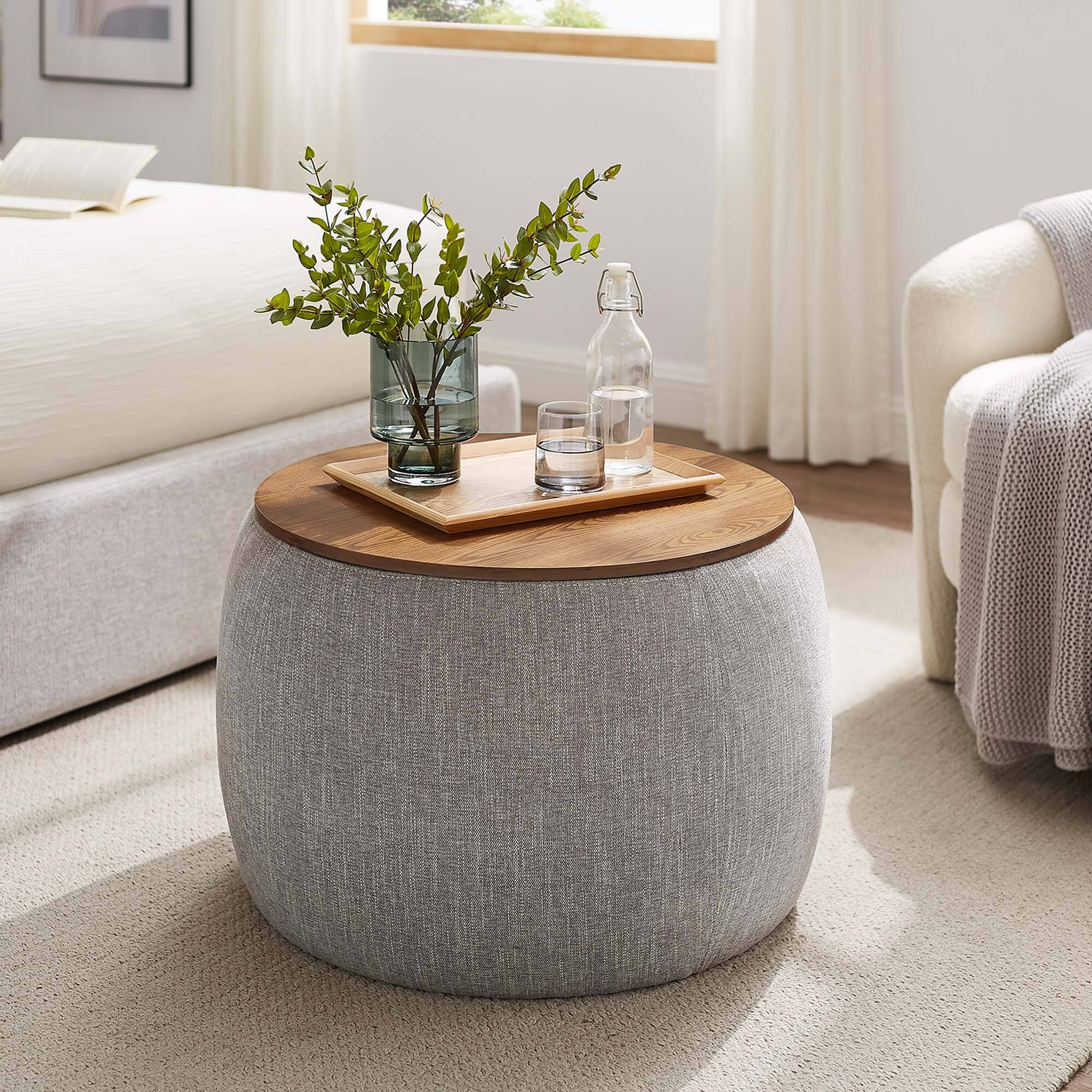 Alt View 1. Modway - Perla Woven Heathered Fabric Upholstered Storage Ottoman by Modway - Heathered Weave Wheat.