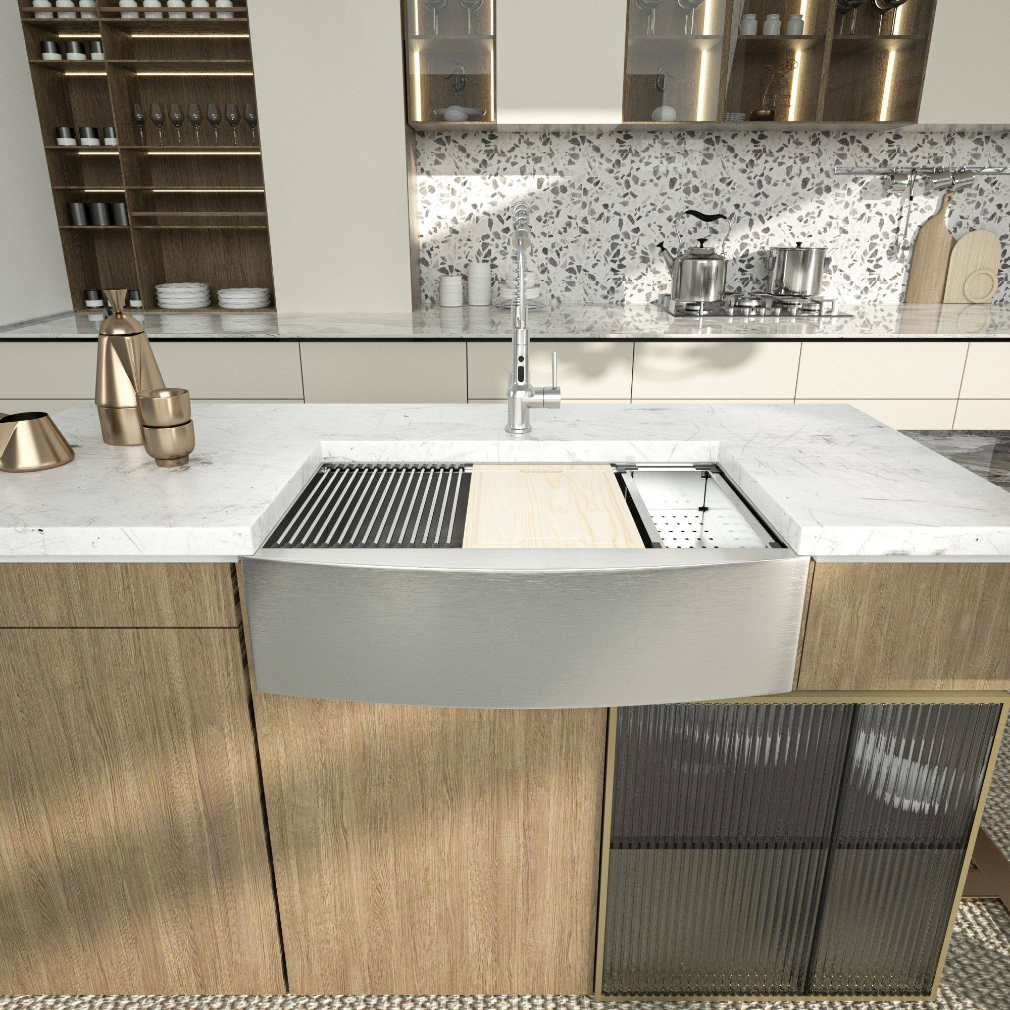 Back. Lordear - 33"x 21" x 9" Inch Apron Front Workstation Kitchen Sink Stainless Steel 16 gauge Sink - Stainless steel.