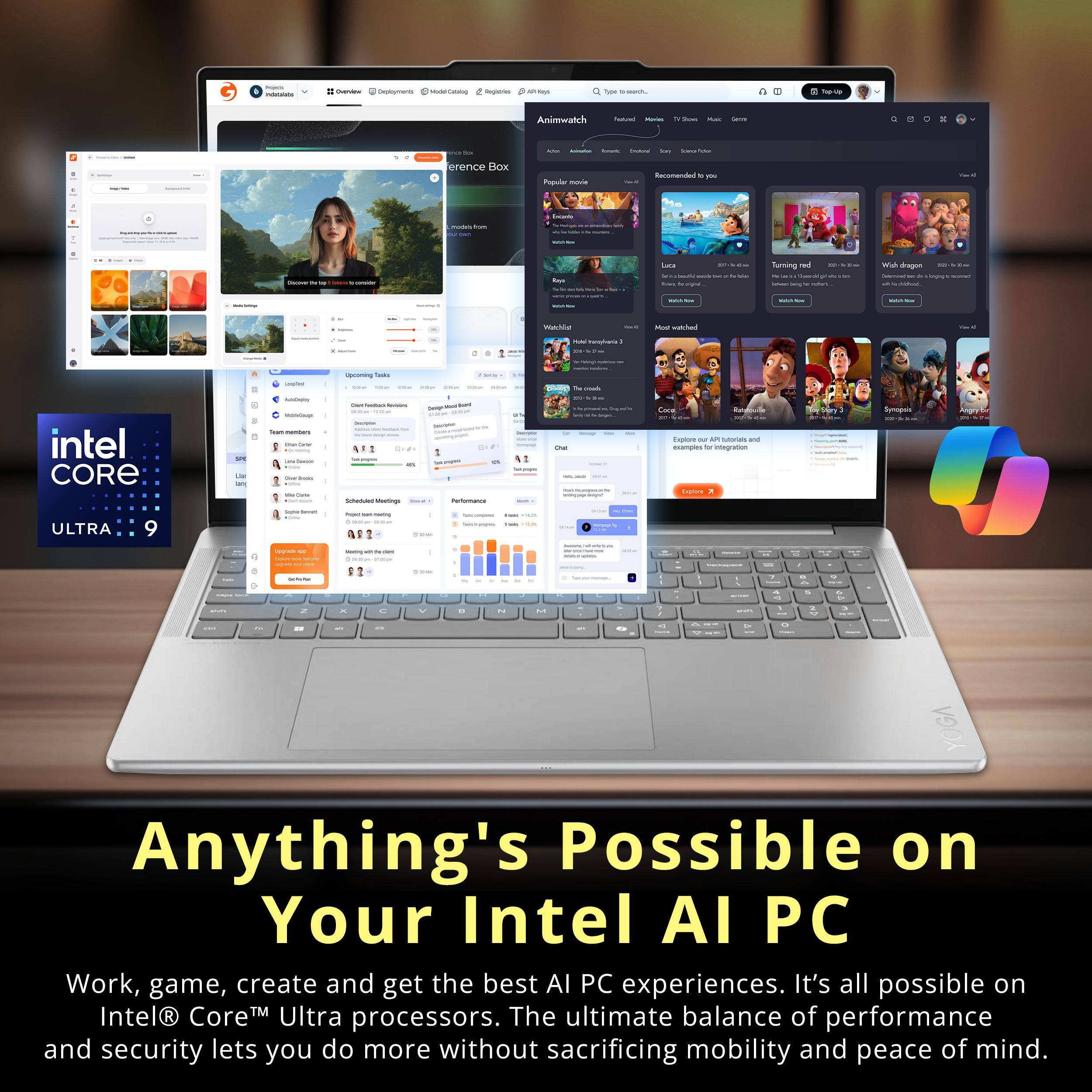 Anything's Possible on Your Intel AI PC

Work, game, create and get the best AI PC experiences. It's all possible on Intel Core Ultra processors. The ultimate balance of performance and security lets you do more without sacrificing mobility and peace of mind.