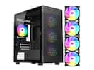 Front. DIYPC - DIYPC ARGB-G5-BK Micro ATX Case w/ 4 ARGB Fans, Tempered Glass, USB3.0, 360mm AIO Support - Black.