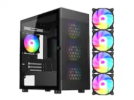 DIYPC - ARGB-G5-BK Micro ATX Case w/ 4 ARGB Fans, Tempered Glass, USB3.0, 360mm AIO Support - Black
